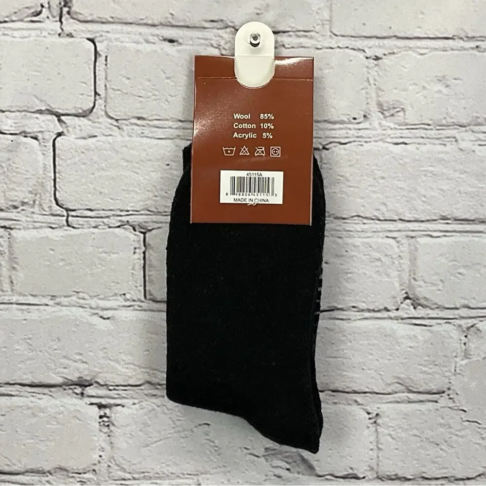 Max Adams Lamb Wool Socks Men's Size 10-13 Black/Gray Stripe Ombre 2 Pair Casual